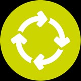 white circle made of four clockwise arrows - green background