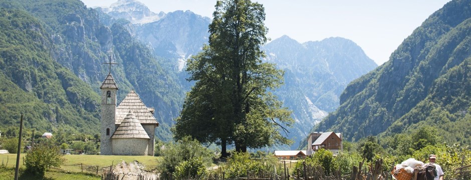 View of Albanian alps from a village nearby