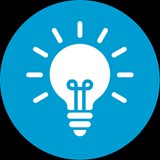 White lit lightbulb icon on a blue background 