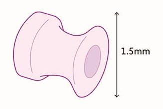 Diagram of a grommets plastic tube. The diameter is shown as 1.5mm.