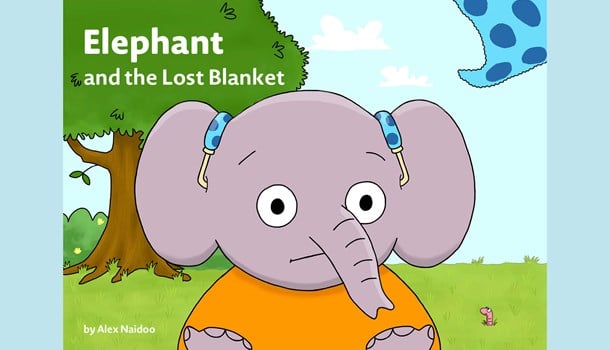 The front cover of the National Deaf Children's Society children's book 'Elephant and the Lost Blanket'.