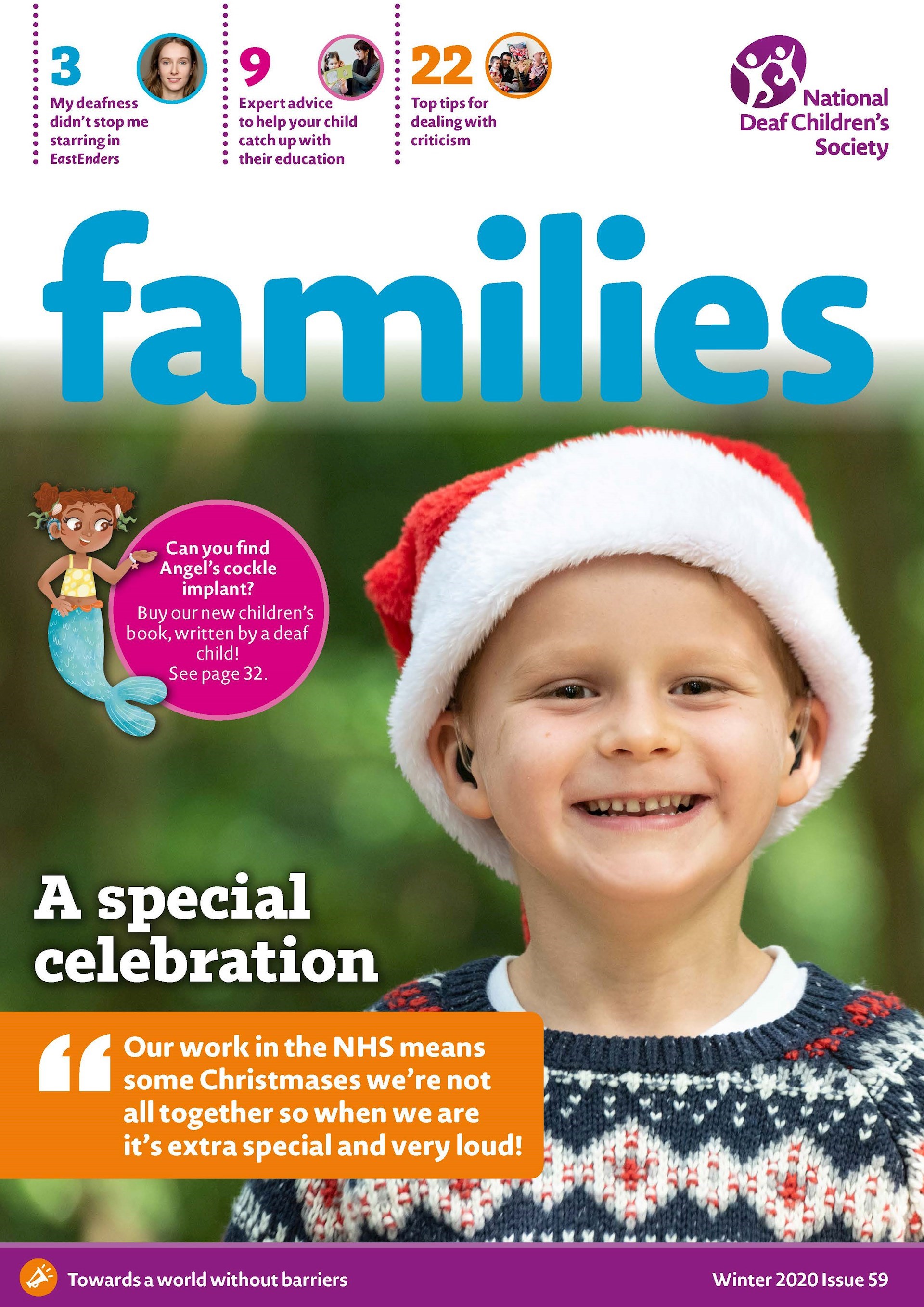 Magazine cover with boy in santa hat