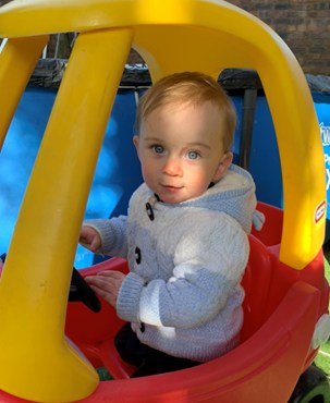 Bobby in a toy car