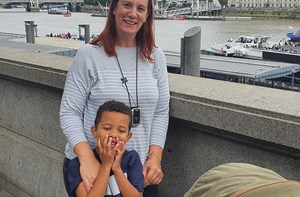 Mum and son in front of London Eye