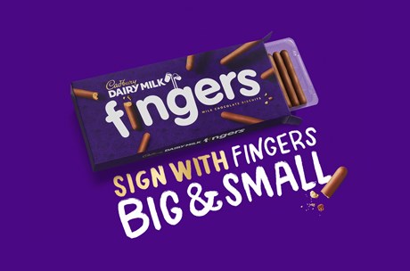 Cadbury Fingers Sign with fingers big and small