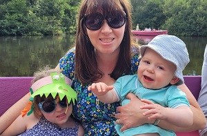 Nicky with her daughter Isabelle (5) and son Jack (1) on a boat