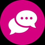 Two white speech bubbles on a pink background
