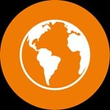 White outline of the world/globe on an orange background