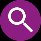 White looking glass icon on a purple background