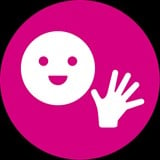 White face and hand icon on a pink background