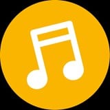 White music note icon on a yellow background
