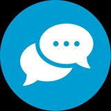 Two white overlapping speech bubble icons on a blue background