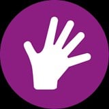 White open hand icon on a purple background