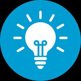 White lit lightbulb icon on a blue background