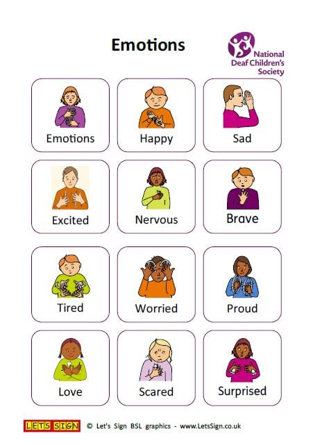 Let's Sign flashcards for emotions, routines and senses