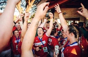 Kirsty celebrating with her rugby team for winning the championship