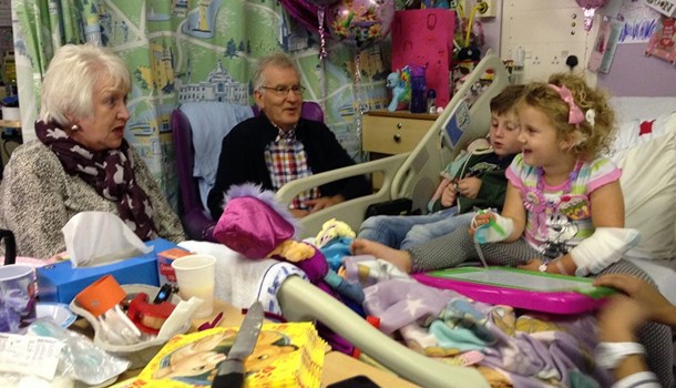 Grandparents visiting their granddaughter, Ffion-Haf, in hospital
