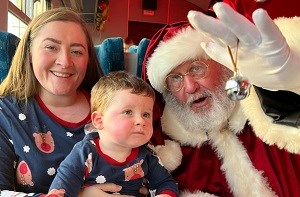 Mum Louise and George (1) with Santa on the Polar Express train