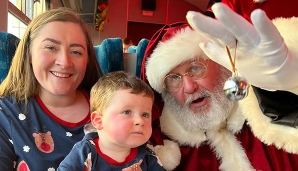 Mum Louise and George (1) with Santa on the Polar Express train