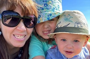 Mum Nicky with her young children, Isabelle and Jack