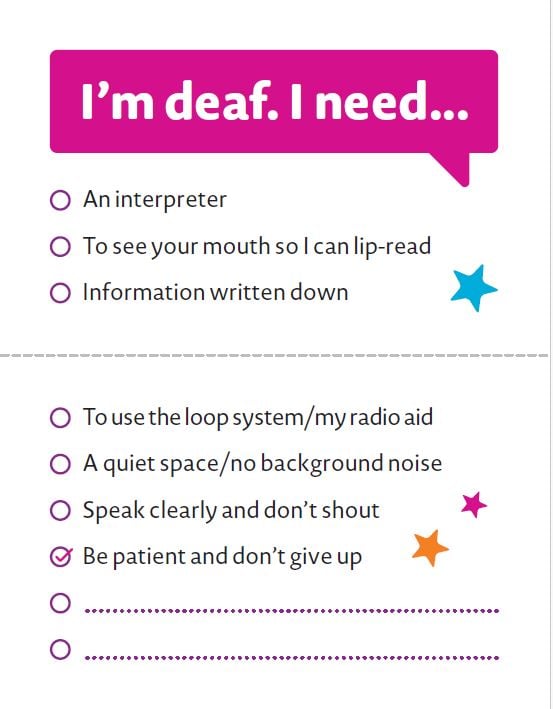 Communication cards for deaf young people